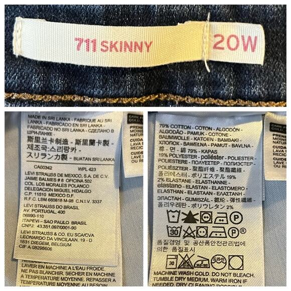 Levi’s Women's Jeans 711 Skinny Ankle Raw Released Hem Mid Rise Plus Size 20W - Picture 8 of 9